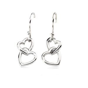 Two Heart Earrings, 14k White Gold